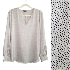Adrianna Papell White & Black Dotted Satin V-Neck Dressy Blouse Women's Size XL